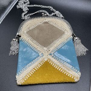 Vintage MCM Suede Purse 60s 70s Laced Leather Silver Frame Italy, By Solar